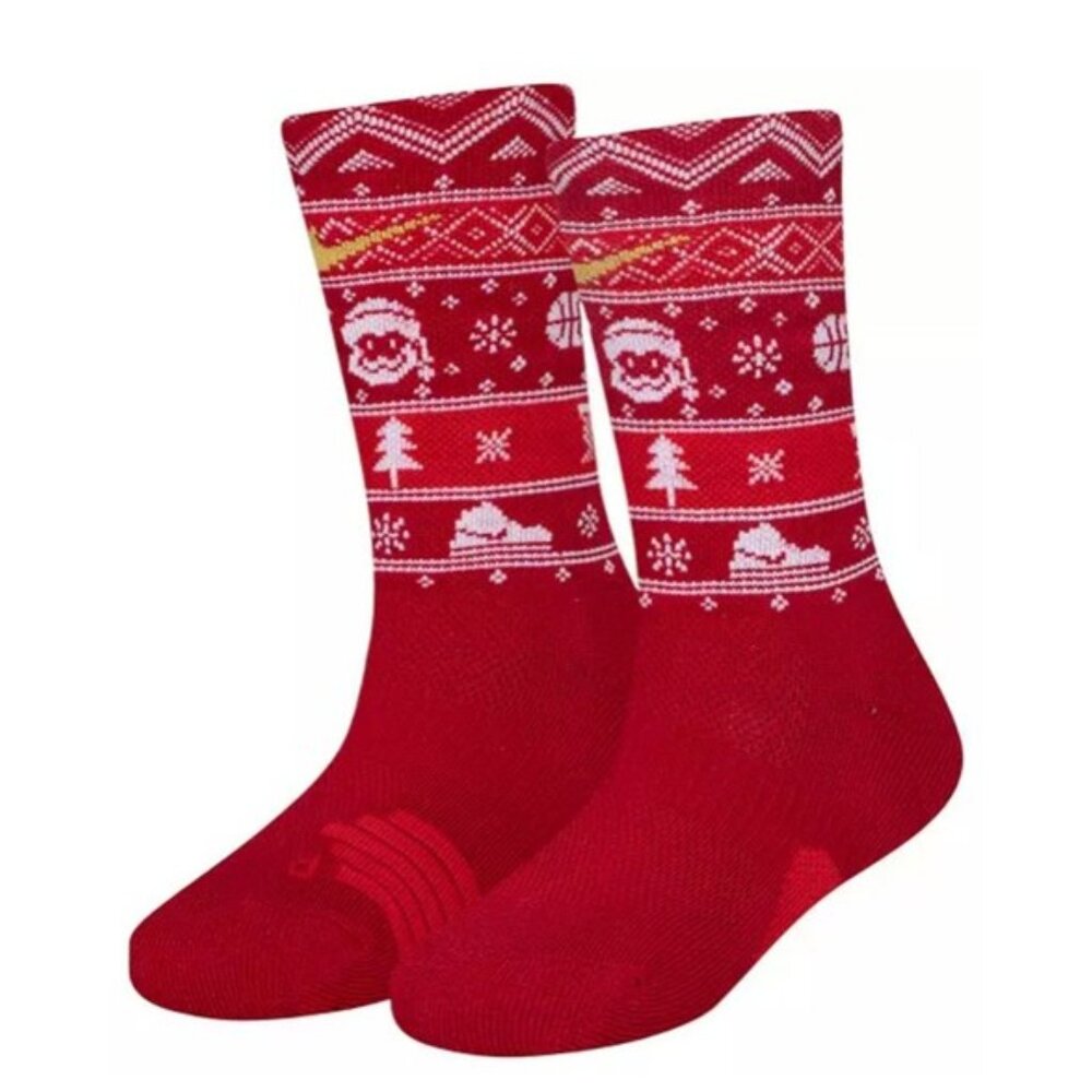 Nike Elite Basketball Red Christmas themed Dri-Fit Crew Socks. Men sz 12-15. NWT